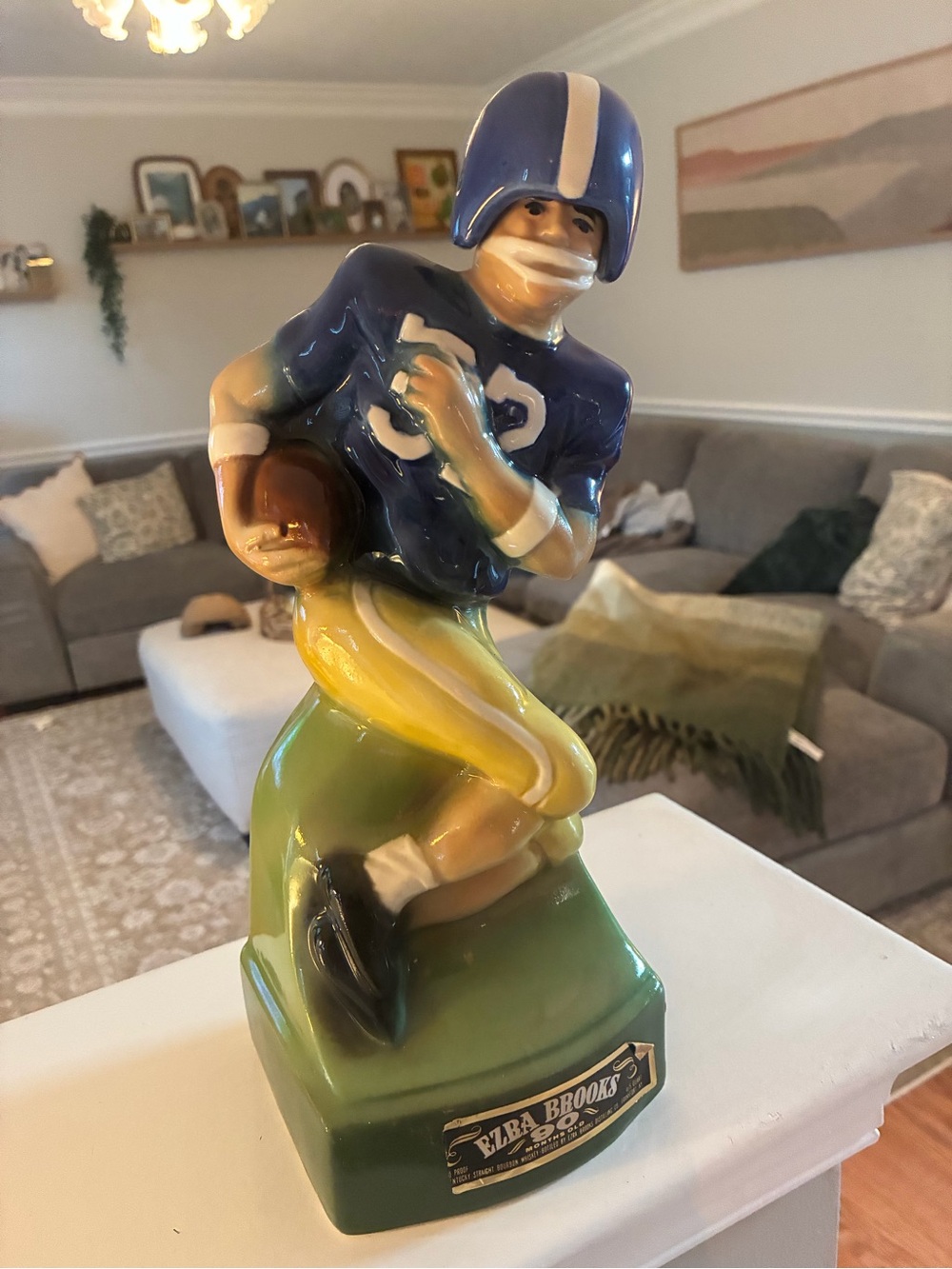 VINTAGE 1974 EZRA BROOKS FOOTBALL PLAYER WHISKEY DECANTER - EMPTY - COLLECTIBLE